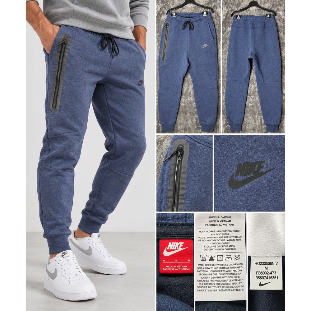 Nike Men's M Tech Fleece Joggers Obsidian Heather Black Slim Tapered 2023